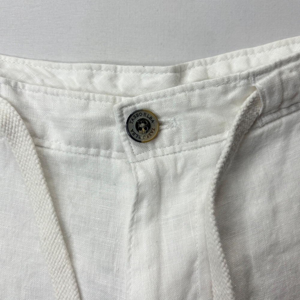 Tasso Elba Island Pants Men's 34 White 100% Linen Drawstring Straight Leg Beach - Picture 5 of 13